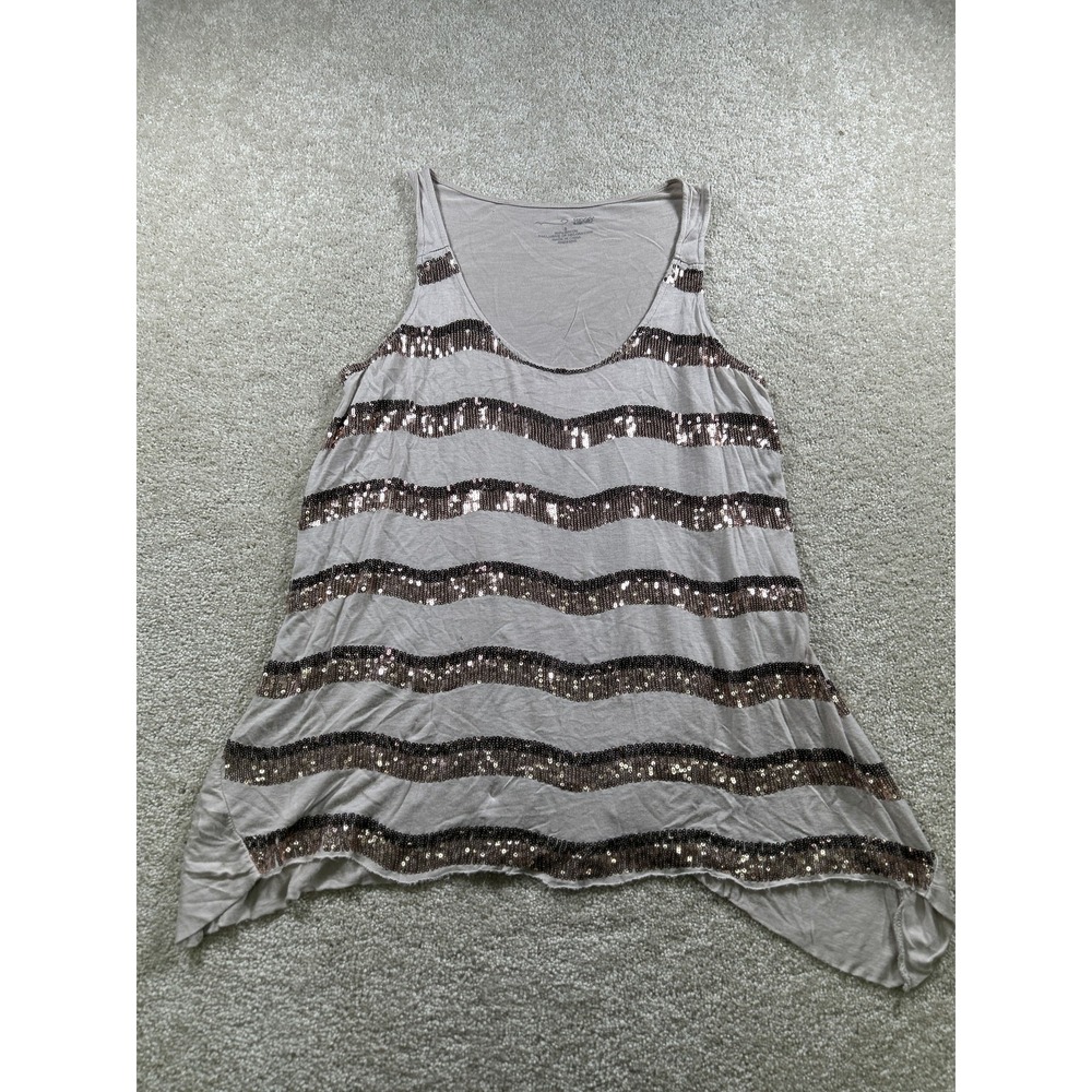 Roxx Tank Top Womens Small Sequin Striped Sleeveless Swing Rayon Shirt